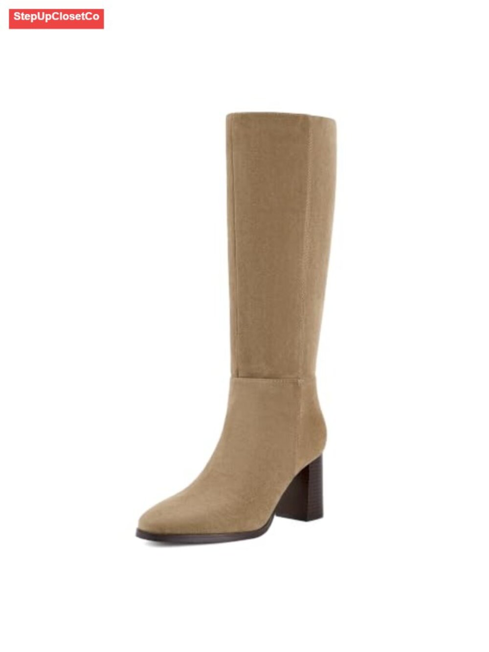 Knee High Boots Women Square Toe Chunky Heel Faux Suede Tall Boots